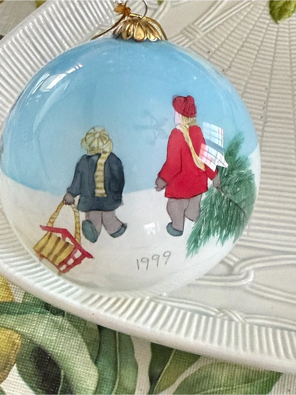 Pier one li bein had painted Holiday Snowman Glass Ornament - Light Blue